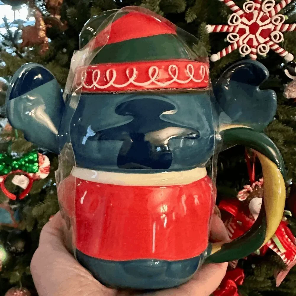Elf Stitch Holiday Mug & Lid Disney Parks Lilo & Stitch NEW NIB Christmas Santa